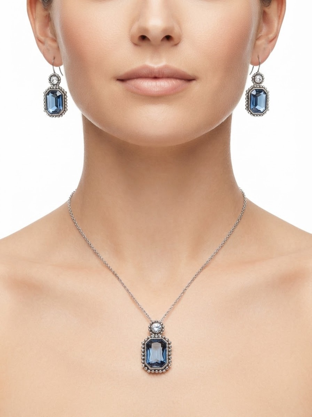 Brighton Elegant Blue Crystal Pendant Necklace Earrings Set